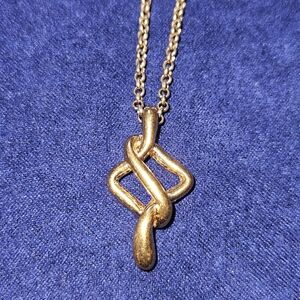 Vintage Monet Gold Tone Rope Love Knot Pendant Necklace Rare
